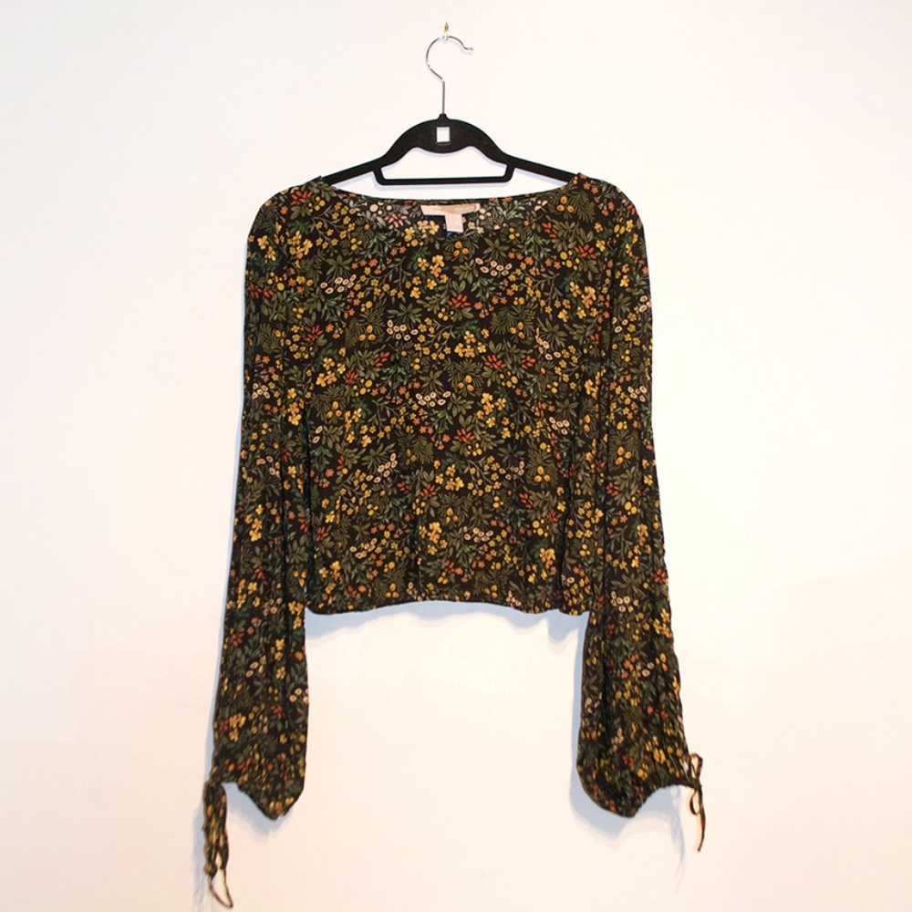 Forever 21 Floral Blouse with Peak-a-Boo Sleeves